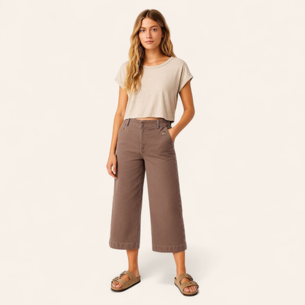 SPANX Cropped Wide Leg Pants M Pull-On Smoke Gray‎ Stretch Twill